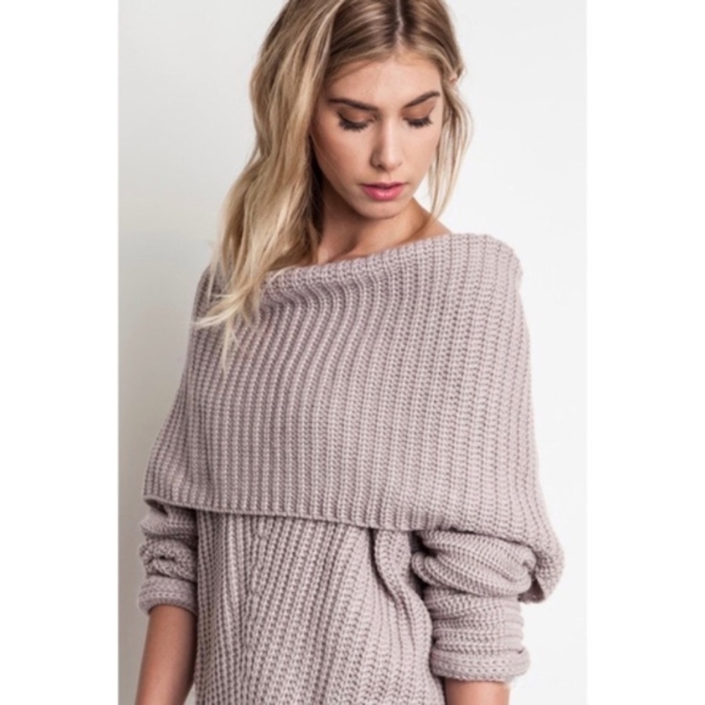 Cream Chunky Knit Fold Over Sweater - Picture 4 of 4